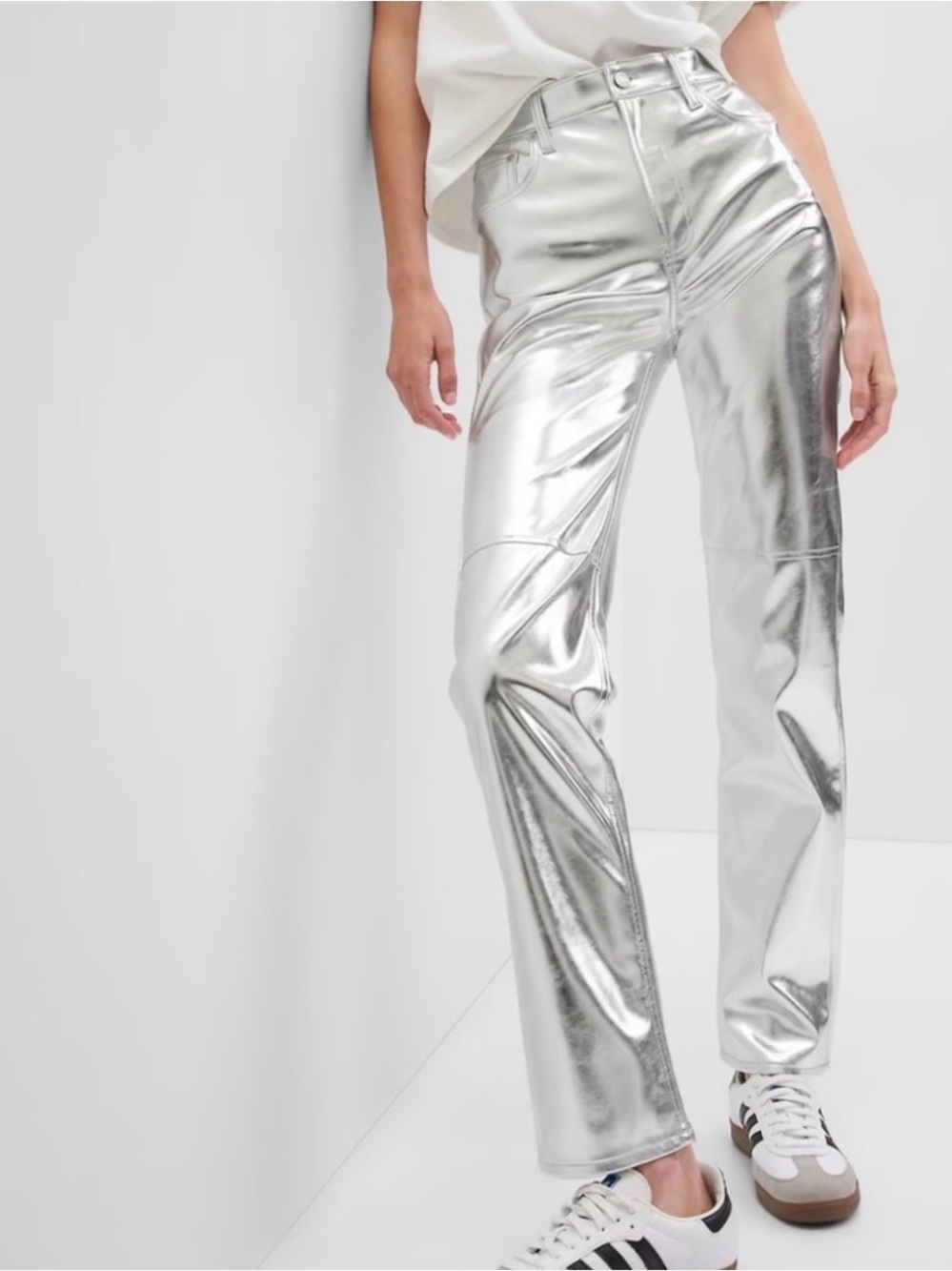 GAP Metallic Silver Straight-Leg High-Rise Pants size 31